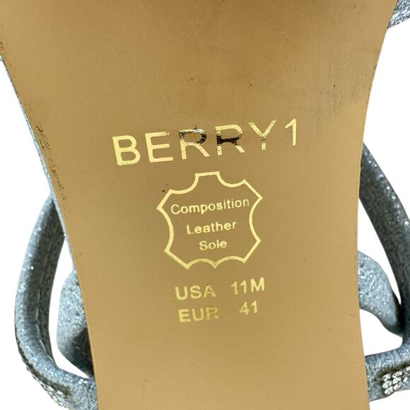 Nina Silver Glitter Shimmer Pointed Closed Toe Rhinestone Strappy Heels Size 11 - Picture 8 of 9